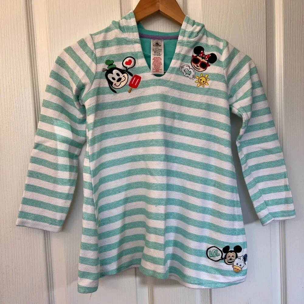 Girls Disney Mickey Mouse & Friends Emoji Swim Cover-Up: Mint stripe, Size 9/10